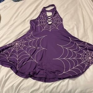 Purple spiderweb halter swing dress